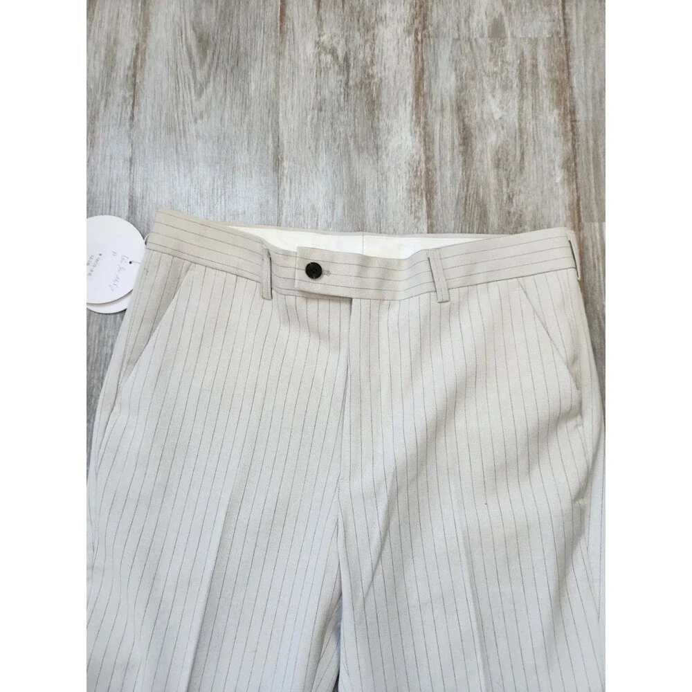 NWT Beige Gray Pinstripe Trouser Dress Pants High Waist Tapered Leg Women 33 2XL